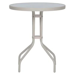 Rundt caf�bord i lysegr�t st�l og matteret glas - �60xH70 cm - Vedligeholdelsesvenligt caf�bord til altanen eller terrassen