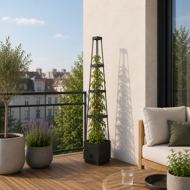 Selvvandende plante t�rn i plast - Justerbar h�jde - B25xD25xH129 cm