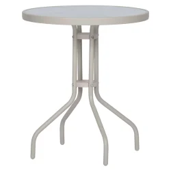 Rundt caf�bord i lysegr�t st�l og matteret glas - �60xH70 cm - Vedligeholdelsesvenligt caf�bord til altanen eller terrassen