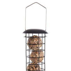 Elegant fuglefoderhus i carbonst�l med oph�ng med nem p�fyldning og velegnet til brug �ret rundt - V�lg mellem til fr�, n�dder eller mejsebolde