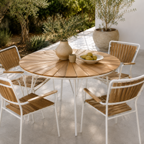 Ella Havebord Teak - �: 130 cm. V�lg farve p� stel: V�lg farve p� stel