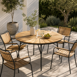 Ella Havebord Teak - �: 130 cm. V�lg farve p� stel: V�lg farve p� stel