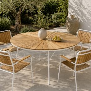 Ella Havebord Teak - �: 150 cm. V�lg farve p� stel: hvid, antracit eller sand