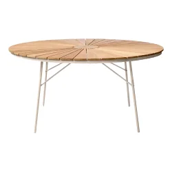 Tidsl�st Ella haves�t � stort rundt teakbord �150 cm &amp; 6 havestole - Sandfarvet