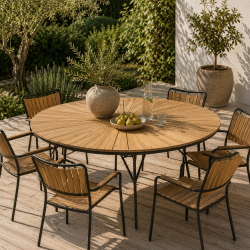 Ella Havebord Teak - �: 150 cm. V�lg farve p� stel: hvid, antracit eller sand