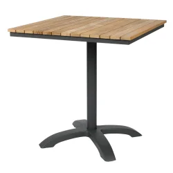 Eline havem�bels�t i teak og antracitfarvet aluminium�- Moderne og pladsbesparende caf�s�t med �t caf�bord 70x70 cm og 2 stabelbare stole - Model: Mood Classic
