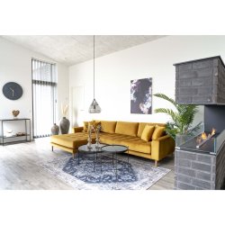 Runt soffbord med glasskiva - Mssing/svart - Modell: Venezia