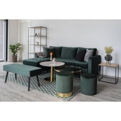 Runt soffbord i marmorstil- mssing/svarta ben, Modell: Bolzano