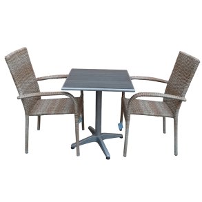 Underhllsfritt cafset med UV-beskyddade staplingsstolar - Modell: Sahara