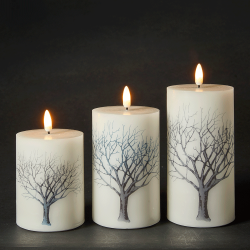 S�t � 3 LED bloklys m. motiv af tr�er - Inkl. fjernbetjening - Timer - 3D flamme