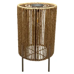 Elegant solcelle-gulvlygte i naturfarvet flet - Hyggelig LED-belysning til terrasse og have - V�lg st�rrelse