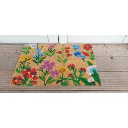 Drmtte med flora blomster. Str. 40x60cm. Fremstillet i kokos. Kan bruges bde ude og inde