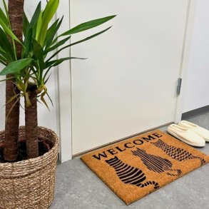 Drmtte af kokos i katte motiv 40 x 60 cm. Fjerner effektivt snavs i alt slags vejr.    