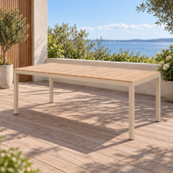 Eksklusivt havebord med teaklameller og sandfarvet aluminiumsstel -�B208xD100xH74 cm - Model: Mood Extreme