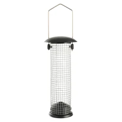 Elegant fuglefoderhus i carbonst�l med oph�ng med nem p�fyldning og velegnet til brug �ret rundt - V�lg mellem til fr�, n�dder eller mejsebolde