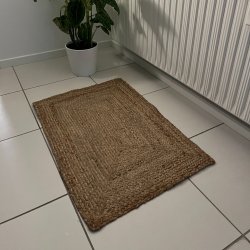 Jute gulvtppe i flet natur rektangulre - flere varianter