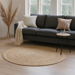 Sknt alsidigt og slidstrkt rundt tppe i natur jute - vlg strrelse!