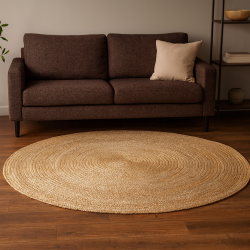 Sknt alsidigt og slidstrkt rundt tppe i natur jute - vlg strrelse!