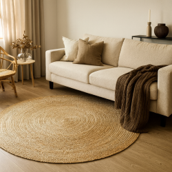 Sknt alsidigt og slidstrkt rundt tppe i natur jute - vlg strrelse!