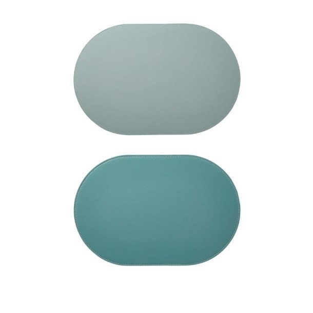 Elegant dkkeserviet i moderne ovalt design - PU lder hard - ikke foldbar - 30x45 cm - Vlg farve Isbl&aring;/Aqua