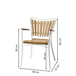 Smukt Ella haves�t � �130 cm rundt teakbord &amp; 5 stabelstole i hvid