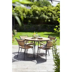 Elegant Ella haves�t � �110 cm teakbord i antracit med 4 stabelstole