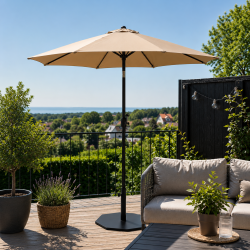 Madrid parasol med justerbar tiltfunktion og praktisk hejs - �200 cm - Robust aluminiumsstang og 95% vandt�t polyesterdug. v�lg farve: 