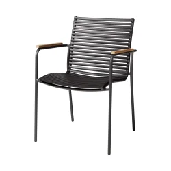 Eline havem�bels�t i teak og antracitfarvet aluminium�- Moderne og pladsbesparende caf�s�t med �t caf�bord 70x70 cm og 2 stabelbare stole - Model: Mood Classic