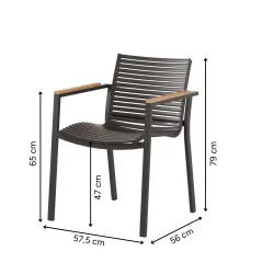 Stilren stabelstol med lav ryg med aluminium stel og teak arml�n - Model: MOOD Square - F�s i flere farver