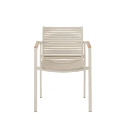 Stilren stabelstol med lav ryg med aluminium stel og teak arml�n - Model: MOOD Square - F�s i flere farver