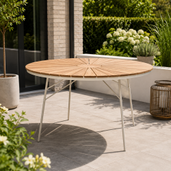 Ella Havebord Teak - �: 150 cm. V�lg farve p� stel: hvid, antracit eller sand