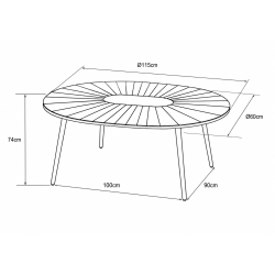 Vedligeholdelsesfrit Haves�t med Ovalt Havebord og 4 Sif Havestole