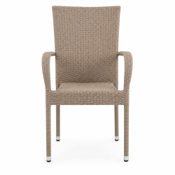 Viola vedligeholdelsesfrit havem�bels�t - Elegant rundt �113 cm havebord i polywood med teakfarvet askelook og 4 komfortable havestole i naturfarvet polyrattan