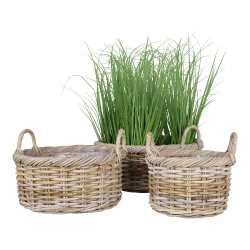 Naturfarvede kubu rattan kurve med plast indvendig - Model: Clara - 3 stk