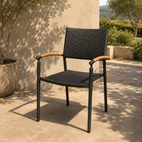 Era staplingsstol UV-skyddad polyrotting med armst�d i teak. V�lj f�rg
