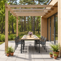 Stilren stabelstol med lav ryg med aluminium stel og teak arml�n - Model: MOOD Square - F�s i flere farver