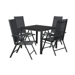 Underhllsfritt set, stolar med 4 lgen och trdgrdsbord - Svart