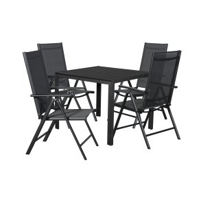 Vedligeholdelsesfrit st, 4 positionsstole og havebord - Sort