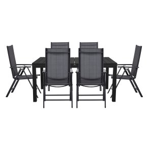 Vedligeholdelsesfrit st, havebord og 6 positionsstole - Sort