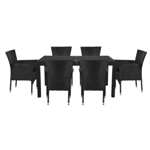 Sort vedligeholdelsesfrit havest 6 stole, og bord med udtrk - UV-beskyttet polyrattan