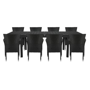 Vedligeholdelsesfrit havest 8 stole, og bord med udtrk - Sort