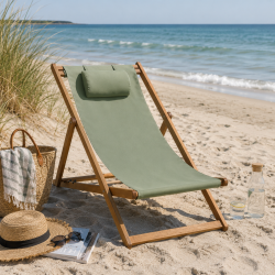 Sammenklappelig strandstol i akacietr� og kanvas med flytbar nakkepude - 56,5x97x87 cm - F�s i flere farver