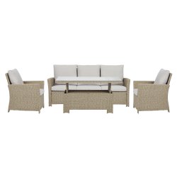 Elisa sofast med hjde indstillelig bord, sofa og 2 stole. Natur polyratttan