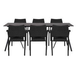  Pamala havembelst. Bestende af bord i durafit og 6 stole i flot design. Ingen vedligeholdelse!