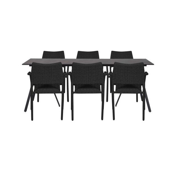  Pamala havembelst. Bestende af bord i durafit og 6 stole i flot design. Ingen vedligeholdelse!