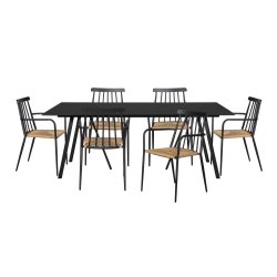 Sort Medea mbelst. bestende af beton bord + 6 stabelstole i design. Indendrs og udendrs brug