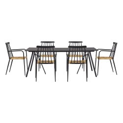 Sort Medea mbelst. bestende af beton bord + 6 stabelstole i design. Indendrs og udendrs brug