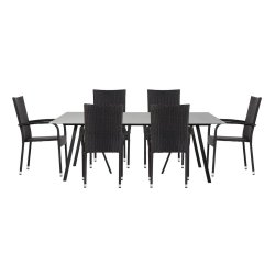 Momohavembelst inkl. 6 stole i sort UV-beskyttet polyrattan - Ingen vedligeholdelse!
