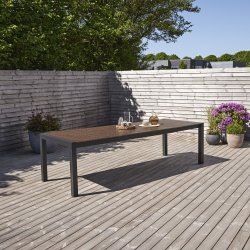 Familie k�mpe udtr�ks Havebord 205/275X100CM. Gr�-brunt og vedligeholdelsesfrit.