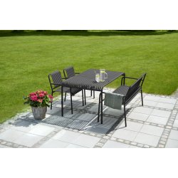 Modern svart stapelbar trdgrdsstol i aluminium med lameller - Modell: Stella